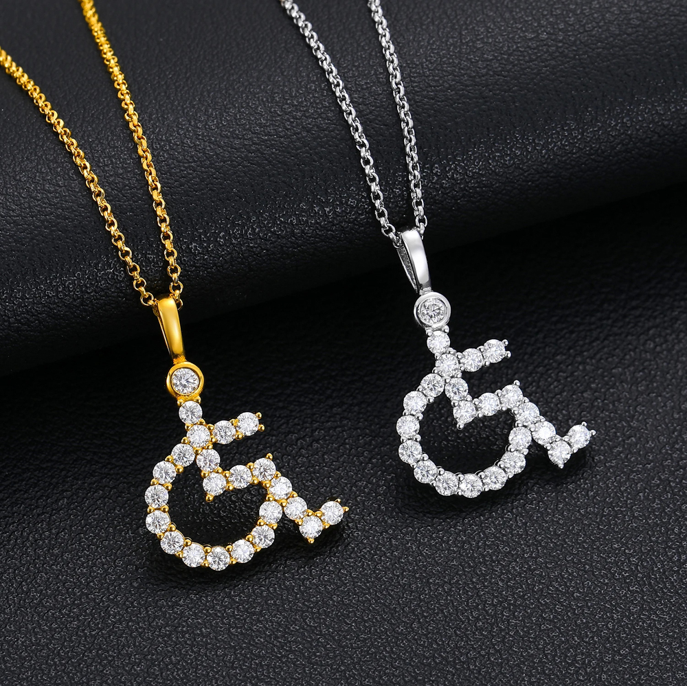 Galeno Moissanite Wheelchair Symbol Pendant Necklace | S925 Silver Iced Medical Emblem Jewelry