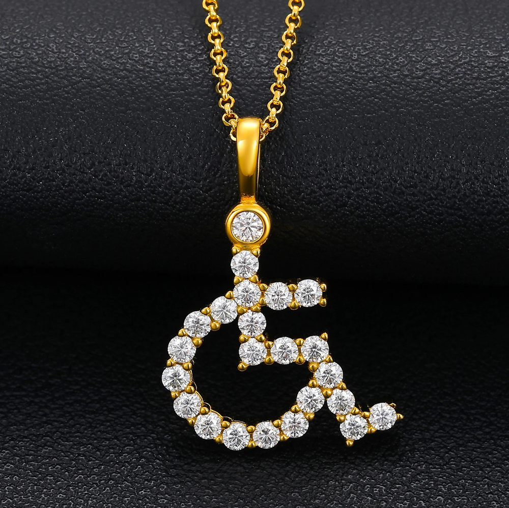 Galeno Moissanite Wheelchair Symbol Pendant Necklace | S925 Silver Iced Medical Emblem Jewelry