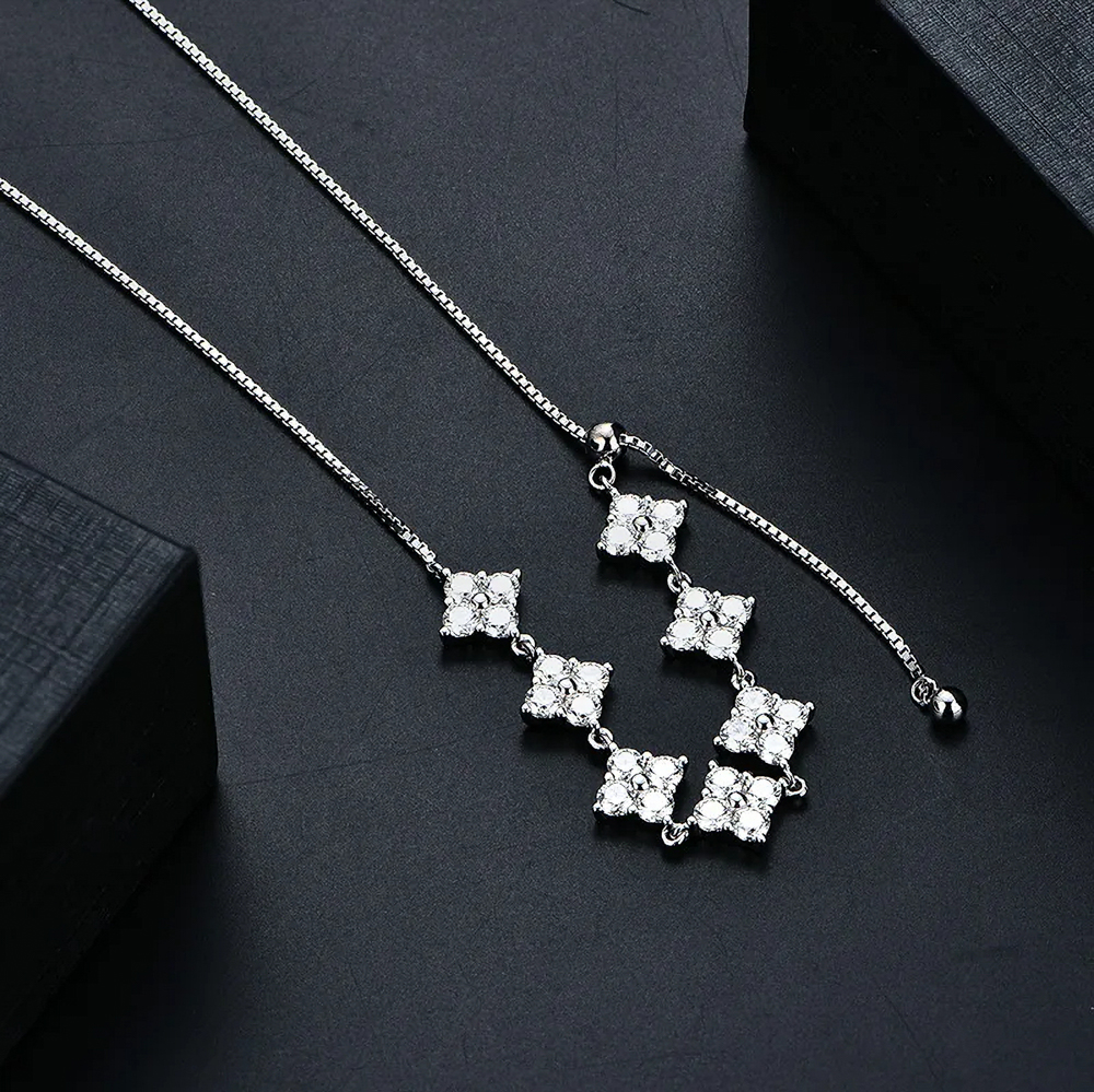 Almira Moissanite Flower Cluster Adjustable Necklace | S925 Yellow or White Gold Plated Chain