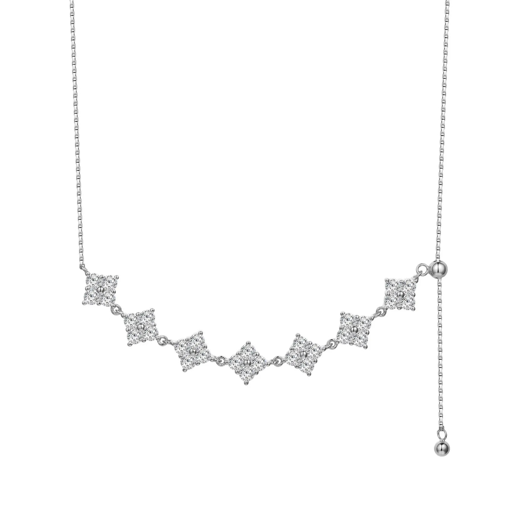 Almira Moissanite Flower Cluster Adjustable Necklace | S925 Yellow or White Gold Plated Chain