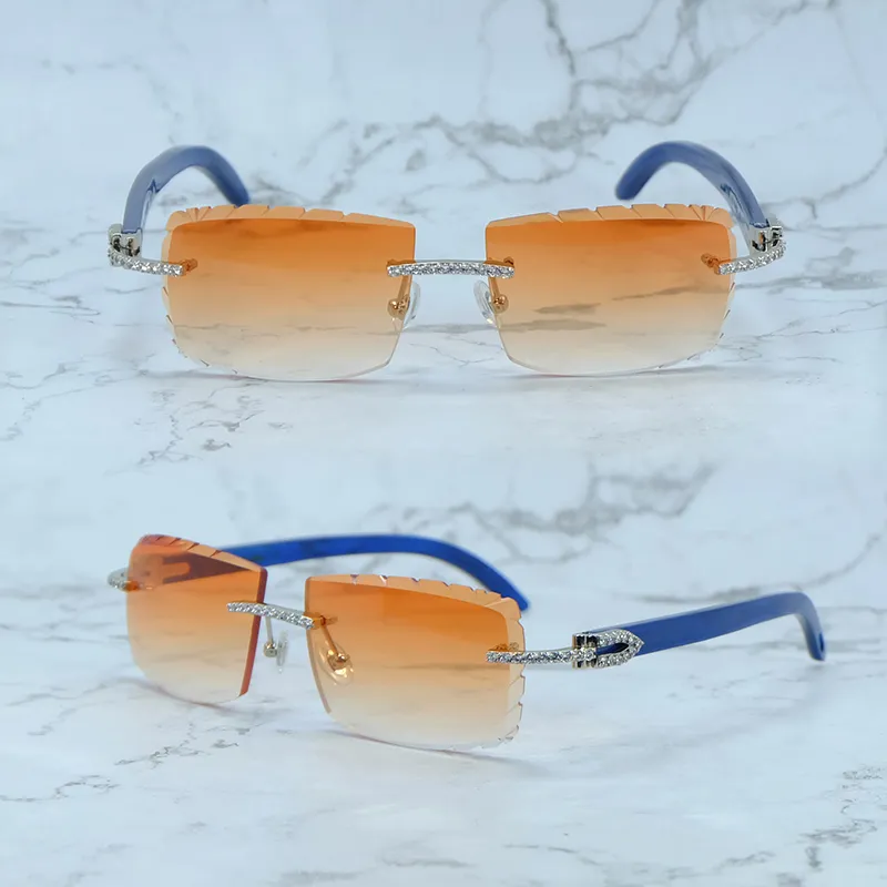 Diamond Cut Carti Blue Woods with White Moissanite Diamonds (Orange Tint)