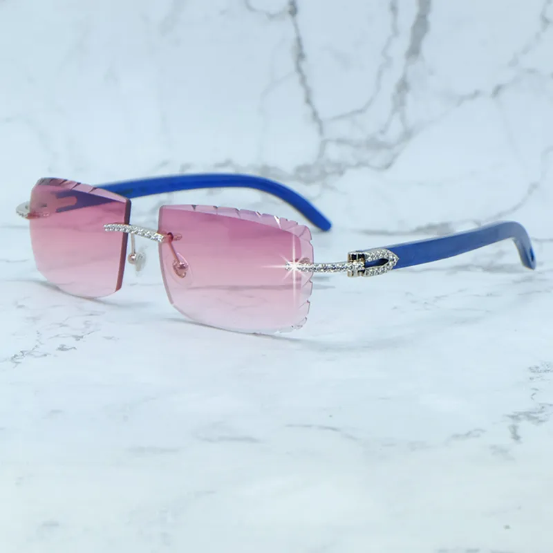 Diamond Cut Carti Blue Woods with White Moissanite Diamonds (Pink Tint)