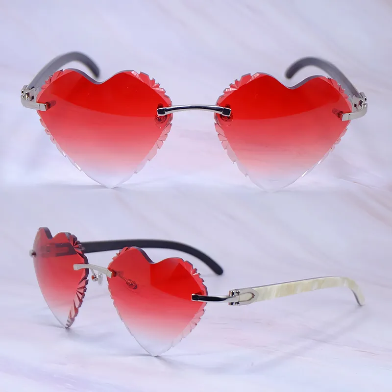 Heart-Shaped Carti White and Black Buff ( Diamond-Cut/ Red Tint)
