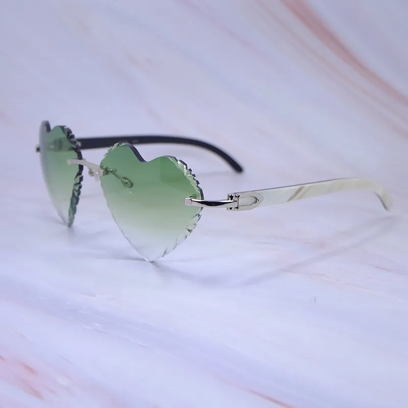Heart-Shaped Carti White and Black Buff ( Diamond-Cut/ Green Tint)