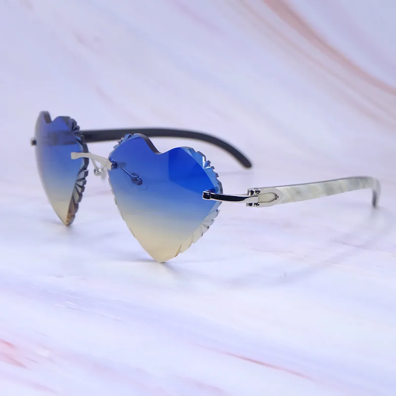 Heart-Shaped Carti White and Black Buff ( Diamond-Cut/ Blue and Tan Tint)