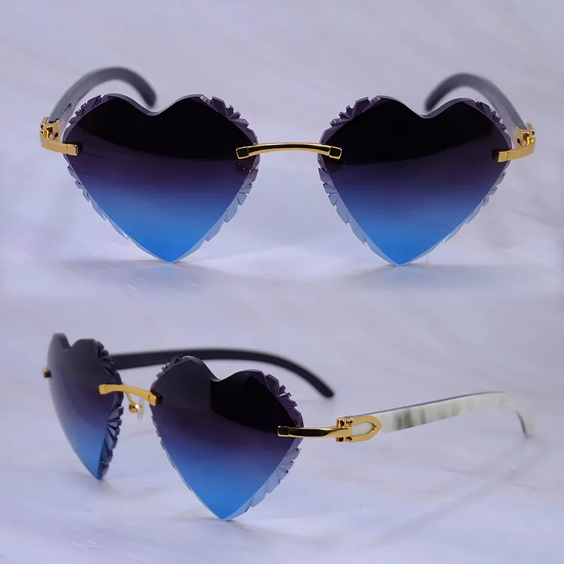 Heart-Shaped Carti White and Black Buff ( Diamond-Cut/ Blue Tint)