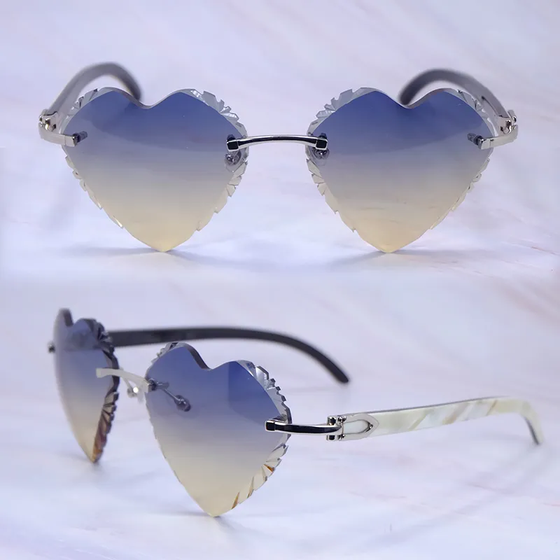 Heart-Shaped Carti White and Black Buff ( Diamond-Cut/ Dark Blue and Tan Tint)
