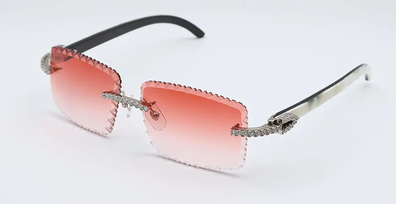 Shark Cut Carti White and Black Marble Buffs with White Moissanite Diamonds (Red Tint)