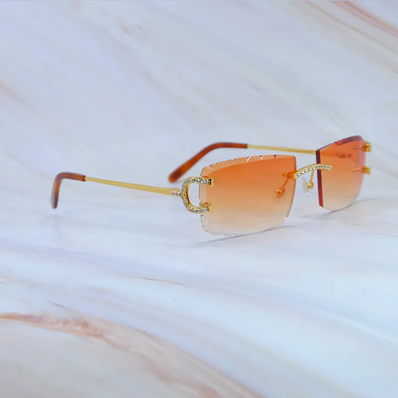 Diamond Cut Carti Big C Wires with White Moissanite Diamonds (Orange Tint)