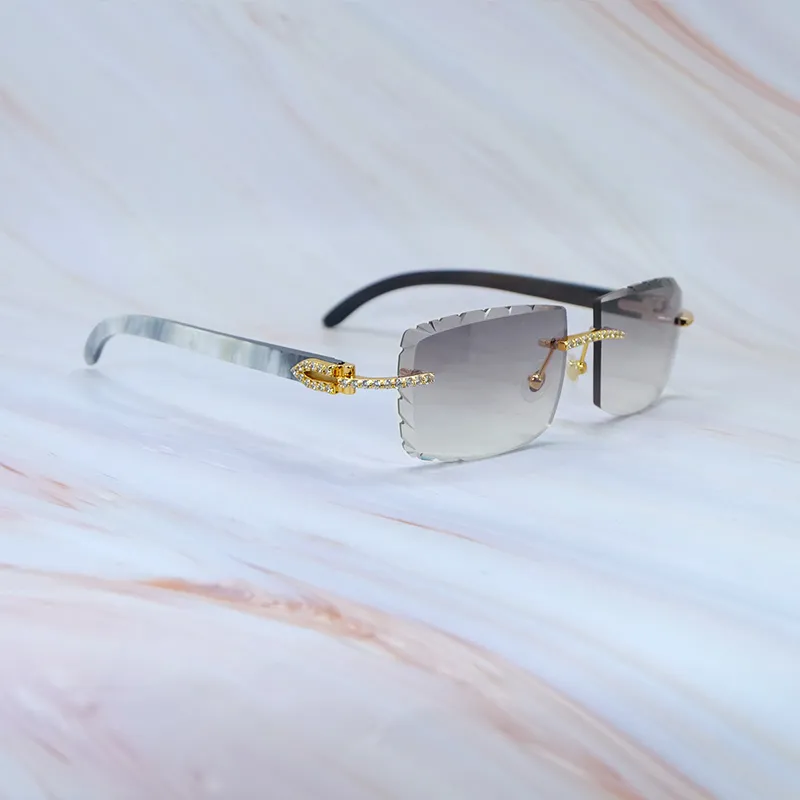 Diamond Cut Carti Marble White and Black Buffs with White Moissanite Diamonds (Black Tint)