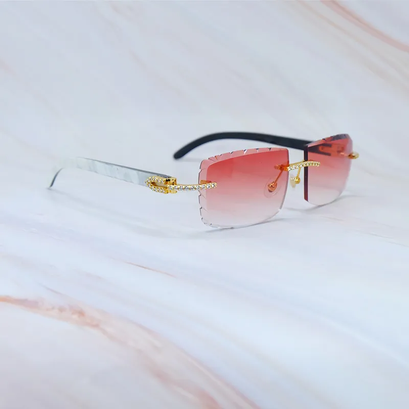 Diamond Cut Carti Marble White and Black Buffs with White Moissanite Diamonds (Red Tint)