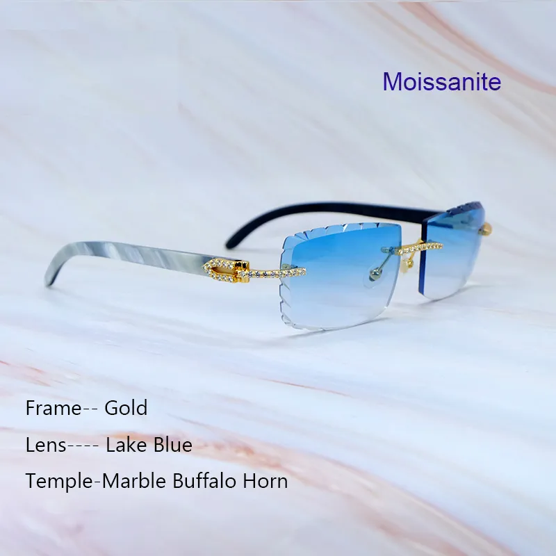 Diamond Cut Carti Marble White and Black Buffs with White Moissanite Diamonds (Blue Tint)