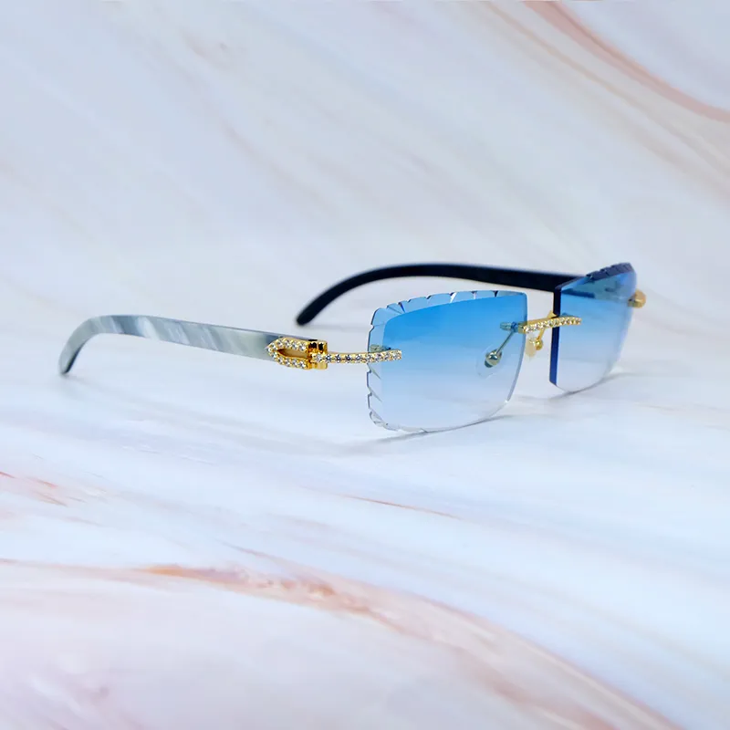 Diamond Cut Carti Marble White and Black Buffs with White Moissanite Diamonds (Blue Tint)
