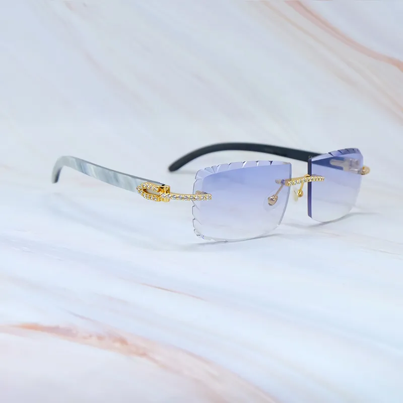 Diamond Cut Carti Marble White and Black Buffs with White Moissanite Diamonds (Lavender Tint)