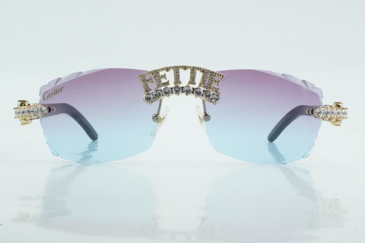 Custom Carti Buffs – Diamond Cut Purple & Blue Tint | White & Black Horn with Custom Letter Design