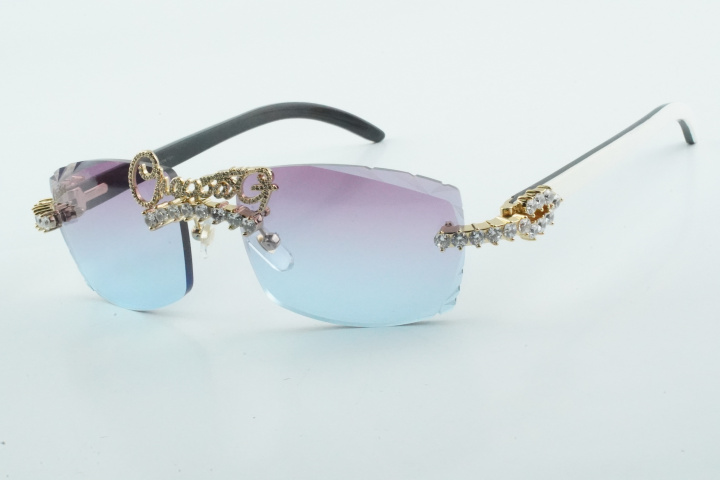 Custom Carti Buffs – Diamond Cut Purple & Blue Tint | White & Black Horn with Custom Letter Design