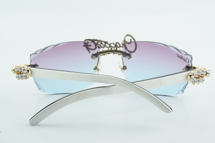 Custom Carti Buffs – Diamond Cut Purple & Blue Tint | White & Black Horn with Custom Letter Design