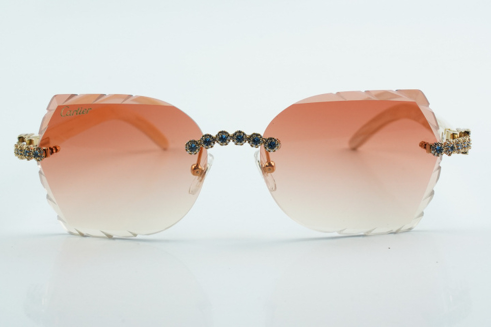Custom Carti All White Buffs – Diamond Cut Red Butterfly Lens | White Buffalo Horn | Crystal Flower Frame