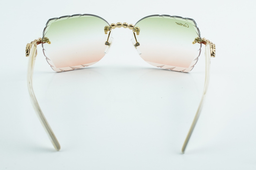 Custom Carti All White Buffs – Diamond Cut Green and Red Butterfly Lens | White Buffalo Horn | Crystal Flower Frame