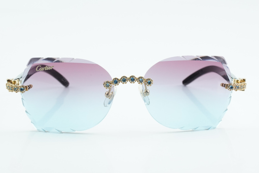 Custom Carti White and Black Buffs – Diamond Cut Purple and Blue Butterfly Lens | White and Black Buffalo Horn | Crystal Flower Frame