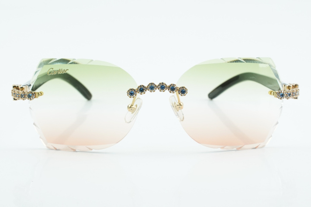 Custom Carti White and Black Buffs – Diamond Cut Green and Red Butterfly Lens | White and Black Buffalo Horn | Crystal Flower Frame