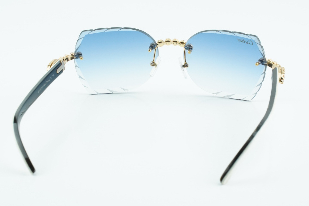 Custom Carti White and Black Buffs – Diamond Cut Blue Butterfly Lens | White and Black Buffalo Horn | Crystal Flower Frame