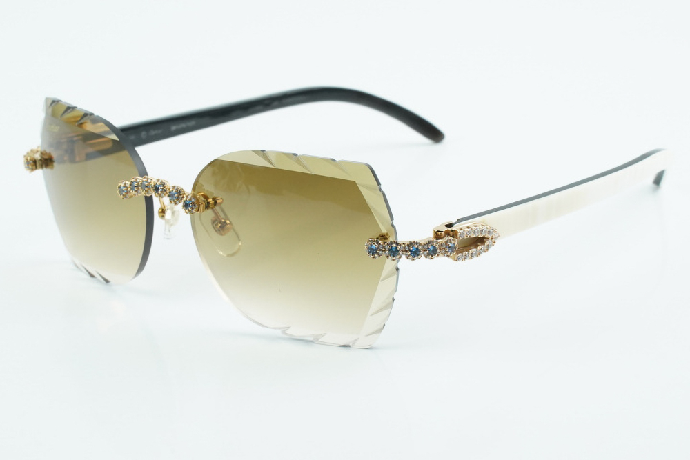 Custom Carti White and Black Buffs – Diamond Cut Brown Butterfly Lens | White and Black Buffalo Horn | Crystal Flower Frame