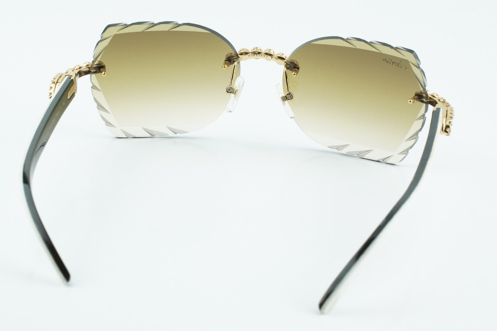 Custom Carti White and Black Buffs – Diamond Cut Brown Butterfly Lens | White and Black Buffalo Horn | Crystal Flower Frame