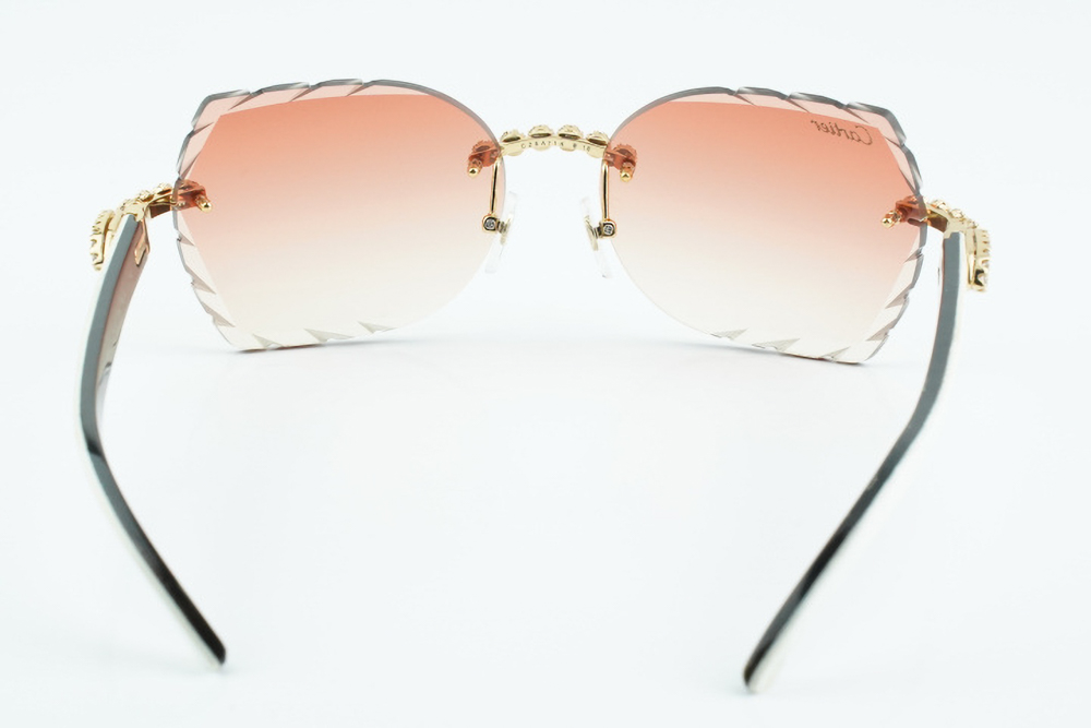 Custom Carti White and Black Buffs – Diamond Cut Red Butterfly Lens | White and Black Buffalo Horn | Crystal Flower Frame