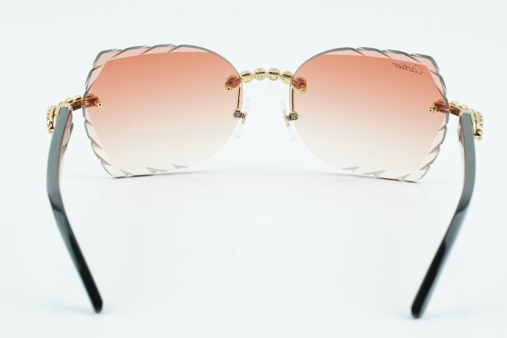 Custom Carti All Black Buffs – Diamond Cut Red Butterfly Lens | Black Buffalo Horn | Crystal Flower Frame