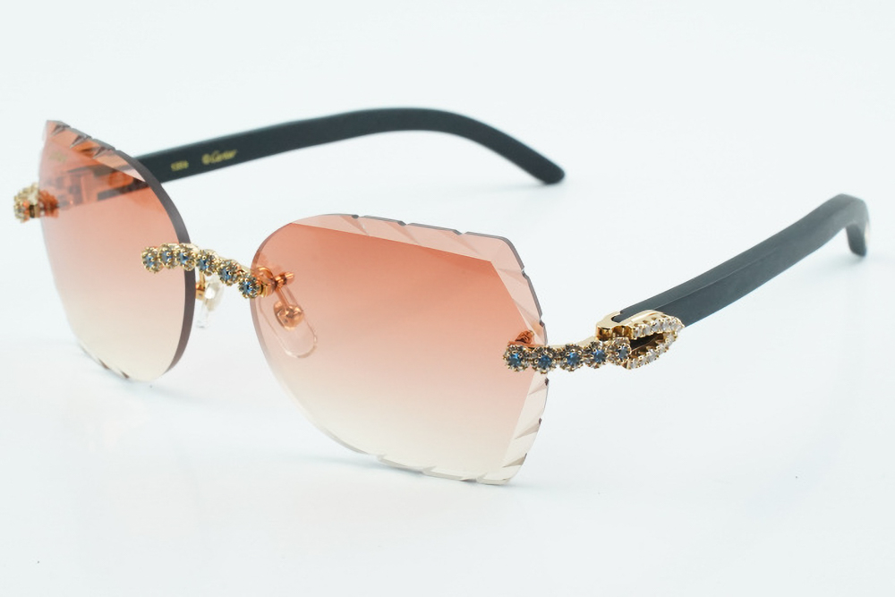 Custom Carti All Black Buffs – Diamond Cut Red Butterfly Lens | Black Buffalo Horn | Crystal Flower Frame