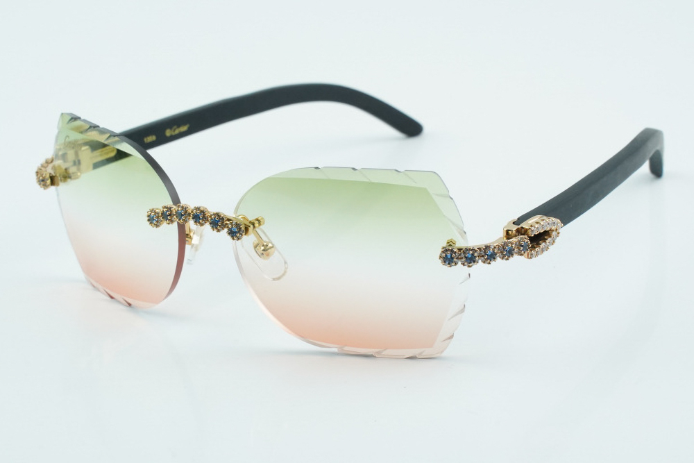 Custom Carti All Black Buffs – Diamond Cut Green and Red Butterfly Lens | Black Buffalo Horn | Crystal Flower Frame