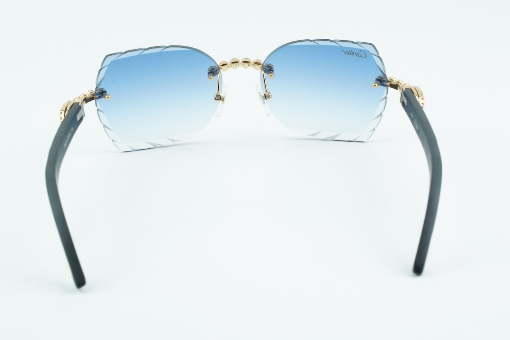 Custom Carti All Black Buffs – Diamond Cut Purple and Blue Butterfly Lens | Black Buffalo Horn | Crystal Flower Frame