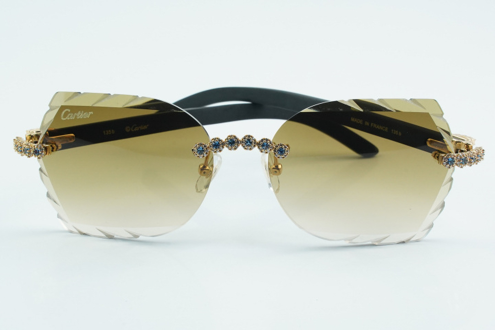 Custom Carti All Black Buffs – Diamond Cut Brown Butterfly Lens | Black Buffalo Horn | Crystal Flower Frame