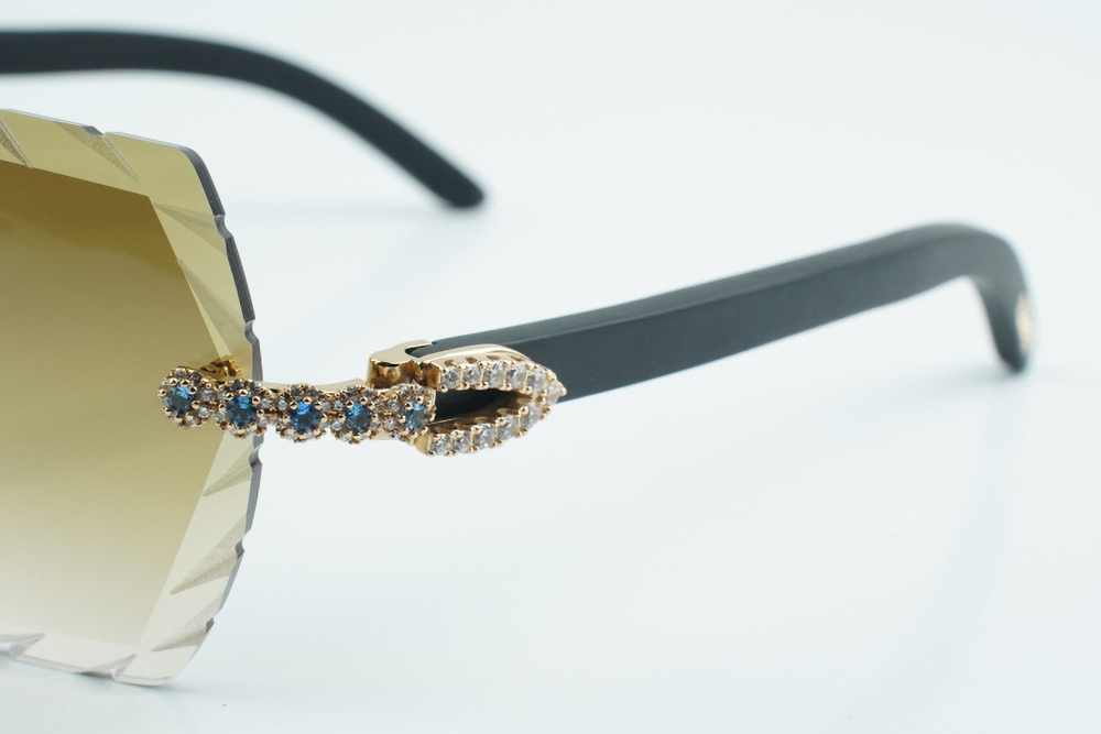 Custom Carti All Black Buffs – Diamond Cut Brown Butterfly Lens | Black Buffalo Horn | Crystal Flower Frame