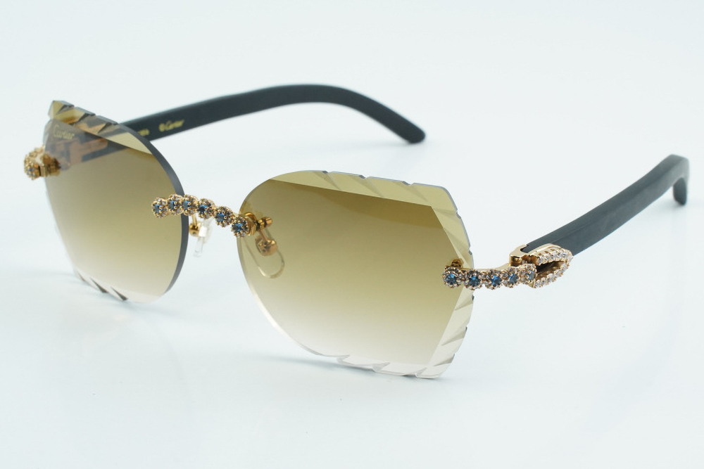 Custom Carti All Black Buffs – Diamond Cut Brown Butterfly Lens | Black Buffalo Horn | Crystal Flower Frame