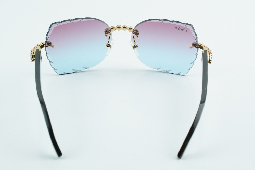Custom Carti Mixed Black Buffs – Diamond Cut Purple and Blue Butterfly Lens | Mixed Black Buffalo Horn | Crystal Flower Frame