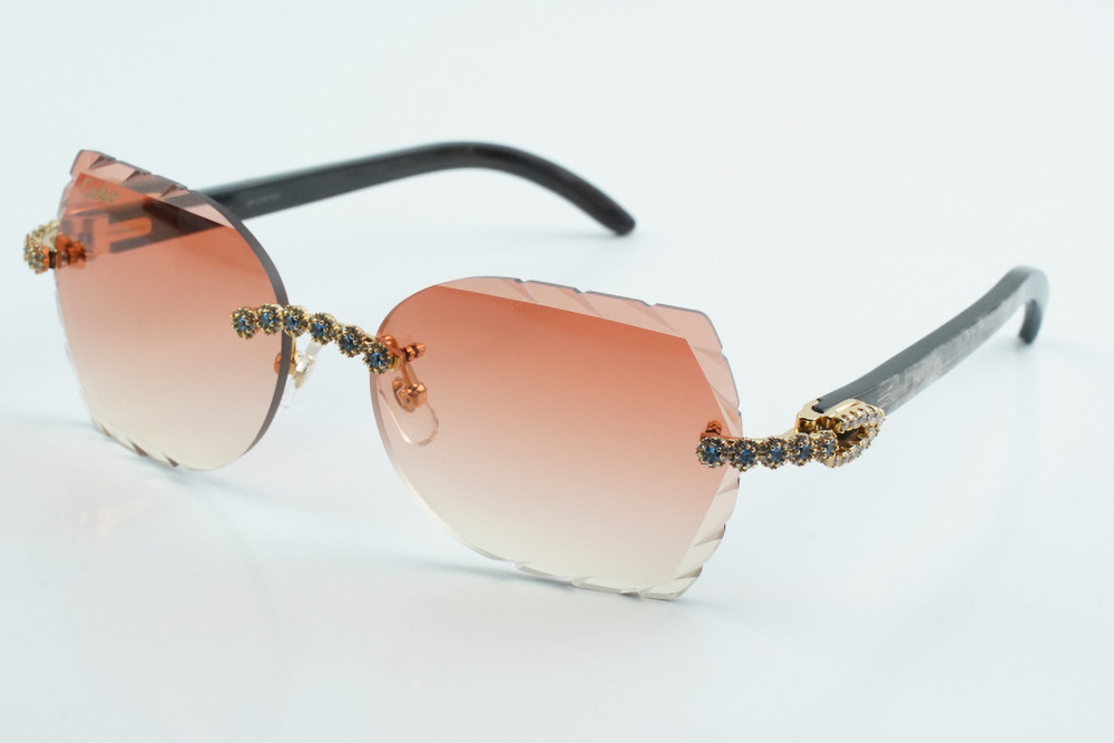 Custom Carti Mixed Black Buffs – Diamond Cut Red Butterfly Lens | Mixed Black Buffalo Horn | Crystal Flower Frame