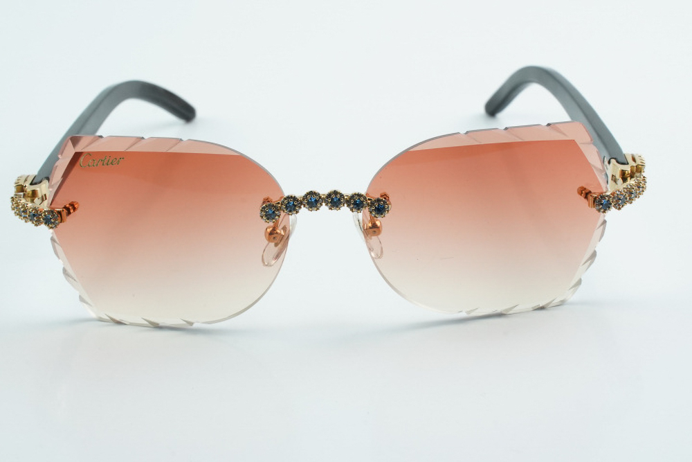 Custom Carti Mixed Black Buffs – Diamond Cut Red Butterfly Lens | Mixed Black Buffalo Horn | Crystal Flower Frame