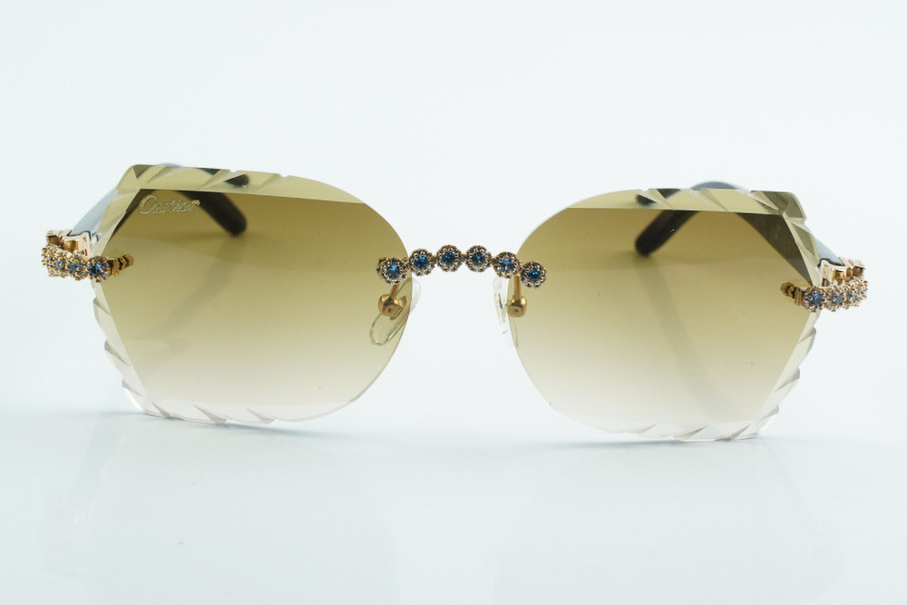 Custom Carti Mixed Black Buffs – Diamond Cut Brown Butterfly Lens | Mixed Black Buffalo Horn | Crystal Flower Frame