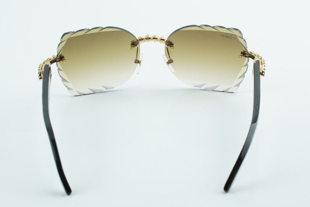 Custom Carti Mixed Black Buffs – Diamond Cut Brown Butterfly Lens | Mixed Black Buffalo Horn | Crystal Flower Frame