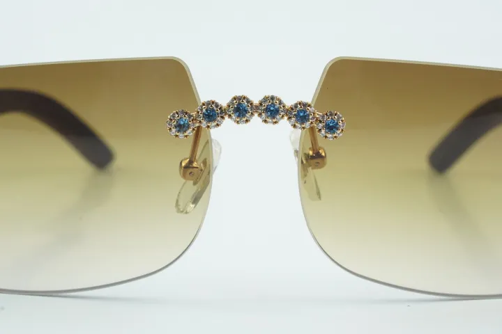 Custom Carti Buffs – Purple Wood Arms with Brown Tint Lenses | Gold/Silver Frame & Crystal Flower Detailing