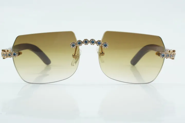 Custom Carti Buffs – Purple Wood Arms with Brown Tint Lenses | Gold/Silver Frame & Crystal Flower Detailing