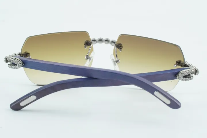 Custom Carti Buffs – Purple Wood Arms with Brown Tint Lenses | Gold/Silver Frame & Crystal Flower Detailing