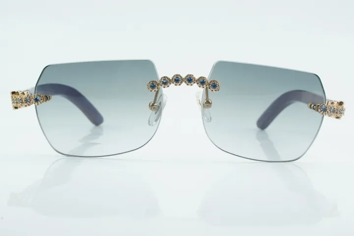 Custom Carti Buffs – Purple Wood Arms with Grey Tint Lenses | Gold/Silver Frame & Crystal Flower Detailing