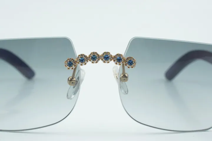 Custom Carti Buffs – Purple Wood Arms with Grey Tint Lenses | Gold/Silver Frame & Crystal Flower Detailing