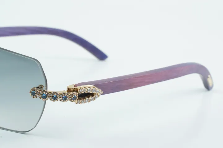 Custom Carti Buffs – Purple Wood Arms with Grey Tint Lenses | Gold/Silver Frame & Crystal Flower Detailing