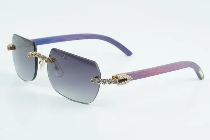Custom Carti Buffs – Purple Wood Arms with Black Tint Lenses | Gold/Silver Frame & Crystal Flower Detailing