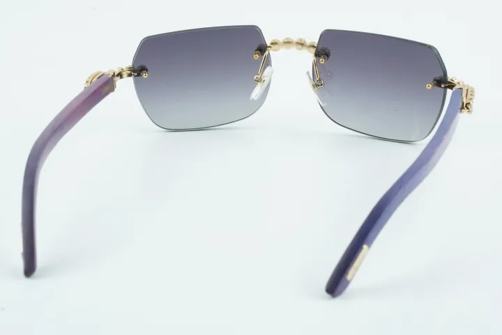 Custom Carti Buffs – Purple Wood Arms with Black Tint Lenses | Gold/Silver Frame & Crystal Flower Detailing
