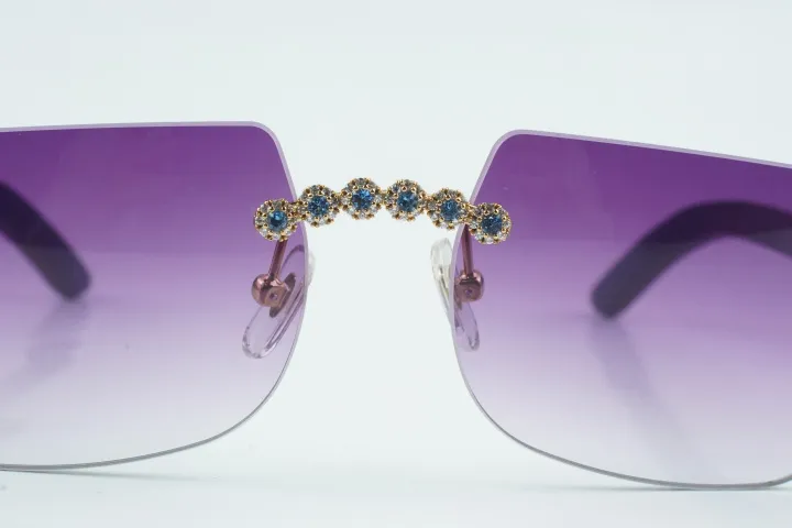 Custom Carti Buffs – Purple Wood Arms with Purple Tint Lenses | Gold/Silver Frame & Crystal Flower Detailing